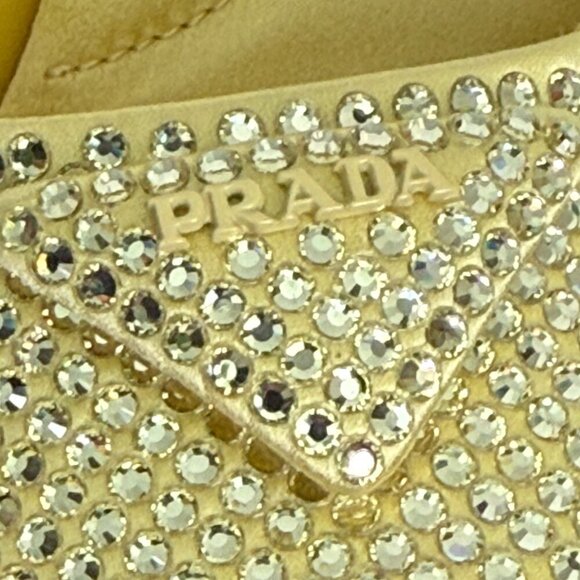 Prada Satin Crystal 1XX642 Ananas Yellow Slide Heel Mules Sandals, 36 & 38 - Picture 12 of 14